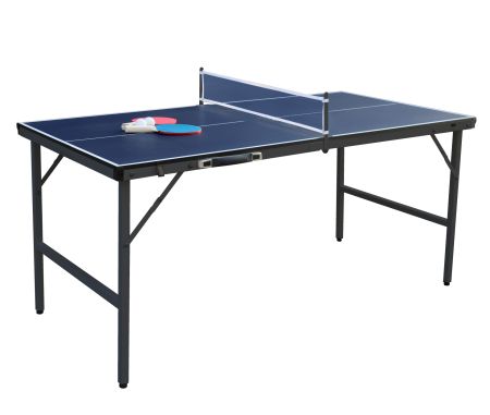 Tavolo da ping pong pieghevole 152,5x76 cm in nero e blu, completo di rete, racchette e palline per divertimento familiare.