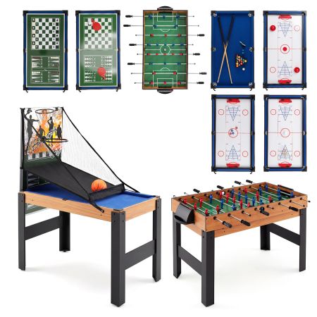 Tavolo da gioco combo 14-in-1 con calcetto, basket e biliardo, progettato per la stabilità e il divertimento in famiglia.