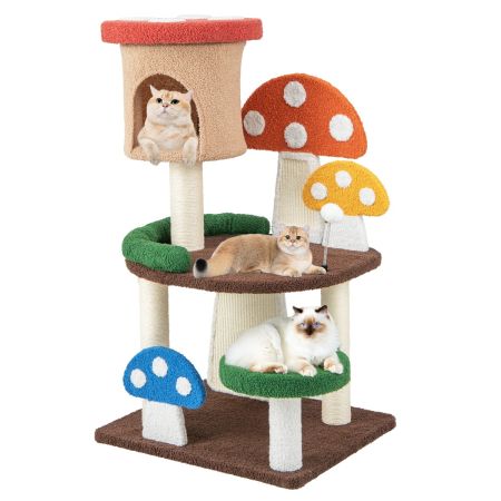 albero per gatti a forma di fungo con pali in sisal