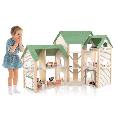 casa delle bambole in legno verde
