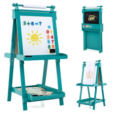 HOMASIS Lavagna Per Bambini Con Cavalletto Regolabile – Set 3 In 1 Con Tavolo, Panca E Libreria – Grigio - 2