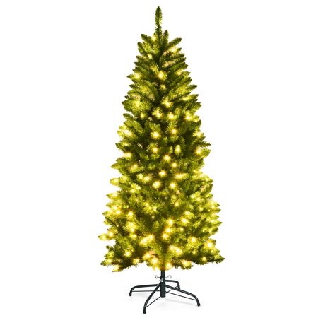 Albero di Natale artificiale slanciato con luci LED e base di metallo compatto 150cm per spazi piccoli
