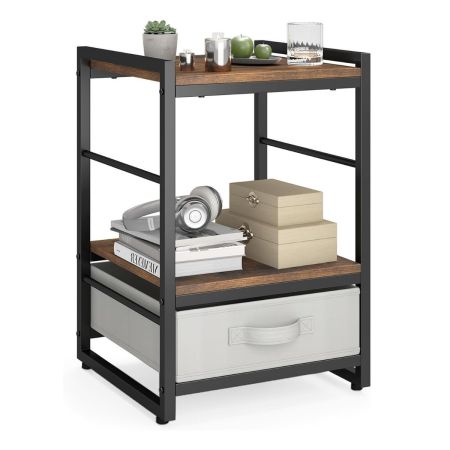 COSTWAY Tavolino Quadrato In Stile Rustico, Legno Ingegnerizzato E Metallo, 3 Ripiani, 40x40x57,5 Cm, Marrone E Nero - 2