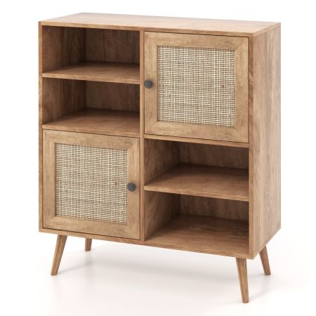 armadietto di archiviazione con porte in rattan