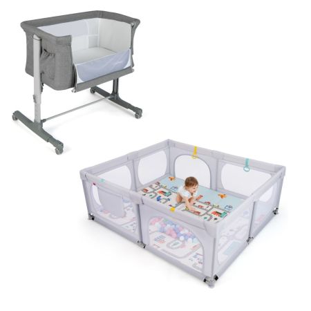 Recinto per bambini grande e traversina per bambini con 5 livelli di altezza regolabili, Box per bambini e traversina per bambini