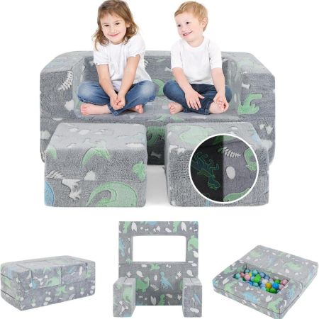 Divano giocattolo per bambini a 2 posti con rivestimento in flanella rimovibile e lavabile in lavatrice, Divano modulare Grigio