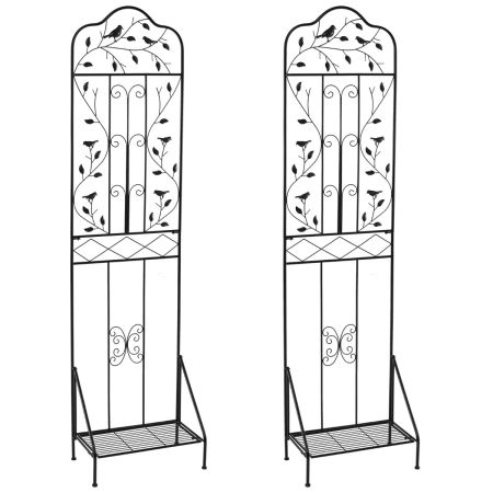 Set di 2 graticci da giardino per piante rampicanti con ripiano pieghevole, Set di 2 recinzioni esterne per viti e fiori Nero