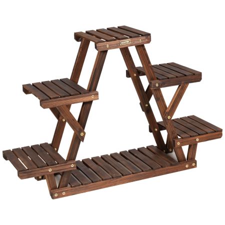 scaffale triangolare di legno per piante