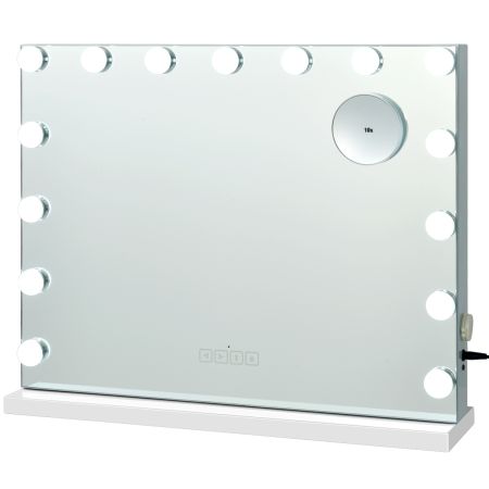 Hollywood Vanity - Specchio Da Trucco Illuminato 58x48 Cm Con 15 LED Dimmerabili E Ingrandimento 10x
