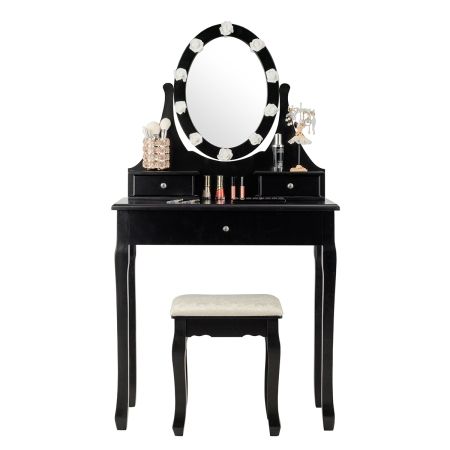 Consolle trucco con specchio e sgabello
