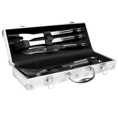 Set con 6 utensili per barbecue con spatola resistente e forchettone appuntito per cucinare meglio