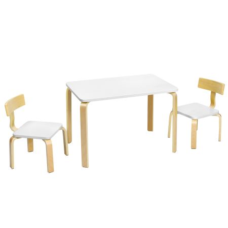 Set tavolo e 2 sedie di legno Bianco