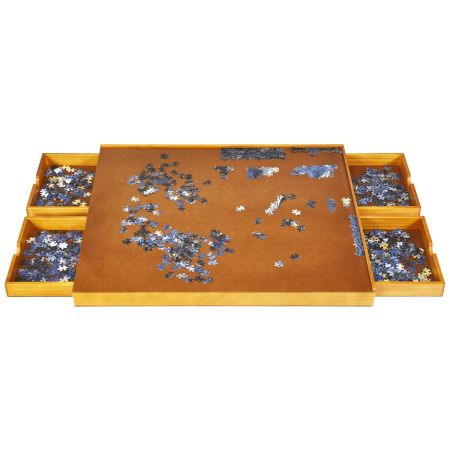 tavolo di legno per puzzle 80x65cm tavolo per puzzle con superficie liscia e 4 cassetti in feltro
