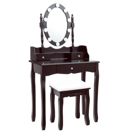 toeletta con specchio ovale e 3 cassetti