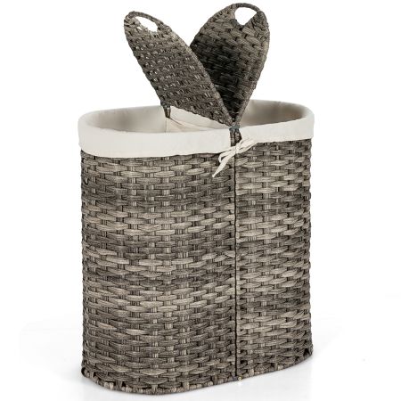 cesto in rattan della biancheria diviso con coperchio