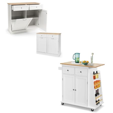 Mobile per pattumiera da cucina e carello 2 porte bianco, Mobile pattumiera cucina legno e carello contenitore su ruote