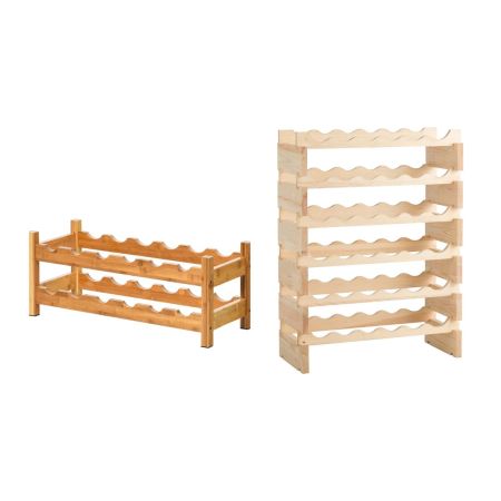 Scaffale di bambù per vini con 2 livelli e porta bottiglie di vino, Porta bottiglie per cucina e scaffale bottiglie di vino di legno 