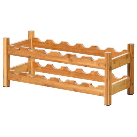 scaffale di bambù per vini con 2 livelli