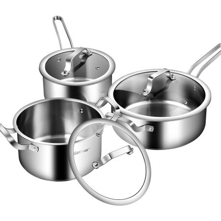 batteria con 6 pentole in acciaio inox