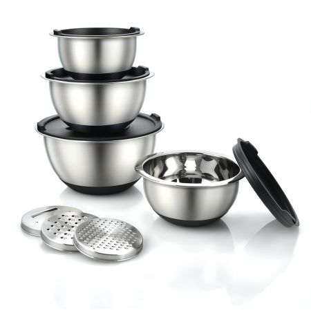 set di 4 ciotole in acciaio inox con coperchi ermetici