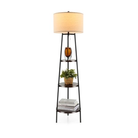 lampada da terra con mensola in legno