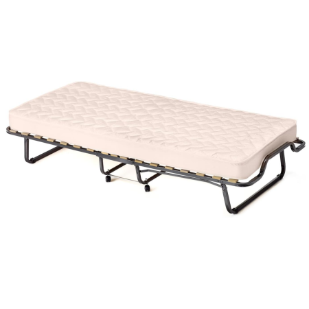 Lettino con ruote materasso in memory foam e capacità di 120kg, Letto pieghevole con struttura metallica Beige
