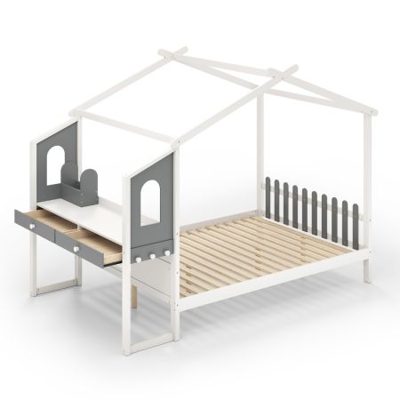 letto piattaforma con tetto e staccionata