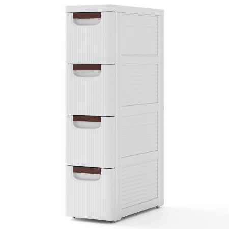 Cassettiera Alta 7 Cassetti Organizer Per Camera Da Letto - Struttura Acciaio E Legno 115 Cm Bianco