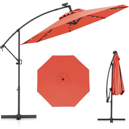 COSTWAY Ombrellone da Giardino ∅3m con 112 Luci LED ad Energia Solare