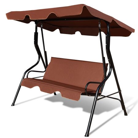 dondolo a tre posti da giardino con oscurante e telaio in acciaio 172x154x110cm Caffè
