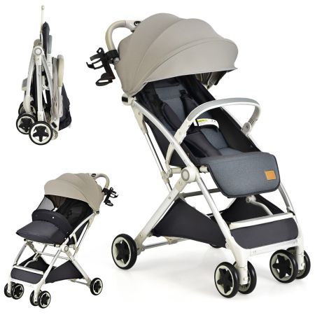 Kinderkraft TRIG 3 Passeggino Leggero, Pieghevole, Posizione Distesa, Posizione Reclinata, Sospensione 4 Ruote, Cinture di sicurezza a 5 punti, Bambini, Fino a 22 kg, Beige