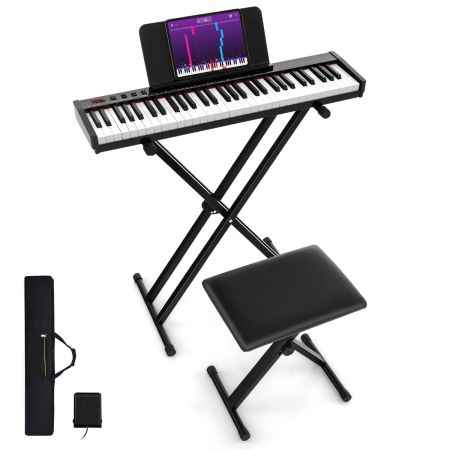 Piano elettronico portatile a 61 tasti semi-pesati con supporto e sgabello, Set completo di pianoforte digitale