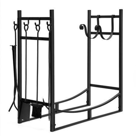 porta legna da ardere e set di attrezzi