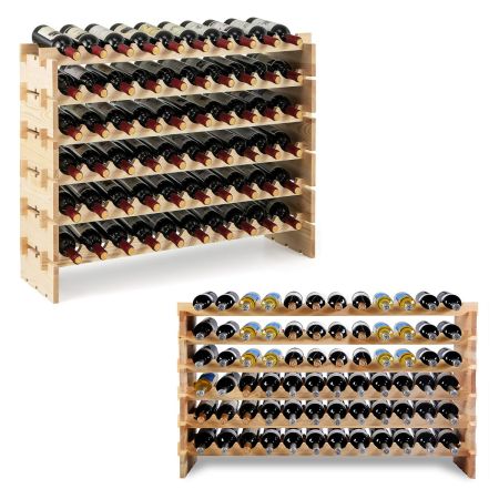 Portabottiglie in legno di pino e scaffale modulari impilabile da 60 bottiglie