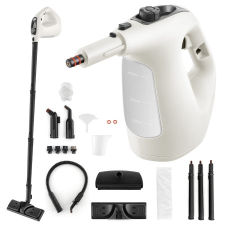 Pulitore a vapore portatile da 1500w con vapore continuo serbatoio d'acqua da 400ml, Pulitore a vapore pressurizzato Grigio