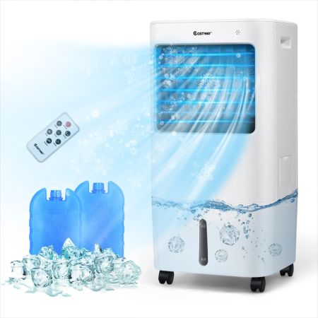 Raffreddatore d’aria 3 in 1 con umidificatore 3 modalità 4 velocità del vento, Ventilatore portatile Bianco