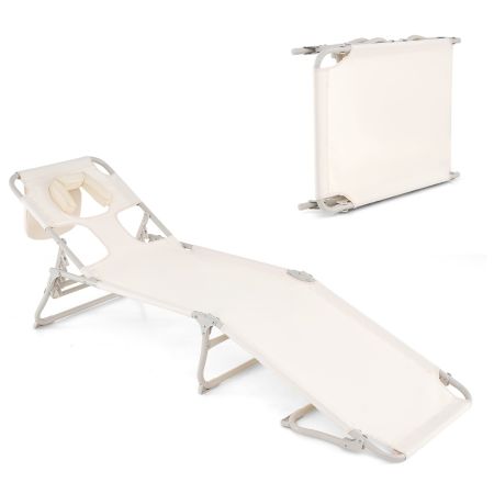 chaise lounge da spiaggia con foro per il viso