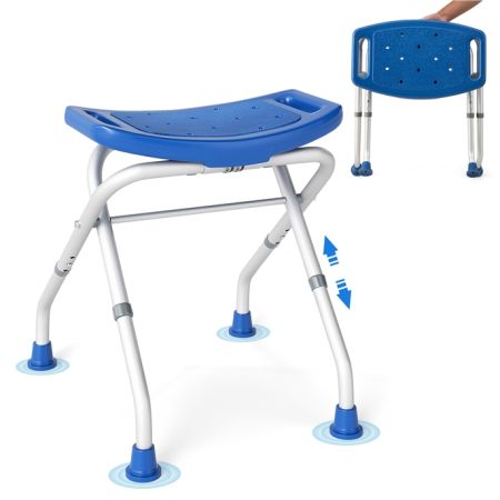 Sgabello per doccia regolabile in altezza a 3 livelli con maniglie portata 150kg, Sedia per doccia 53x50x52,5cm Blu