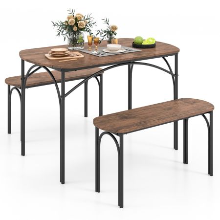 set da pranzo 3 pezzi con 2 panche e struttura in metallo