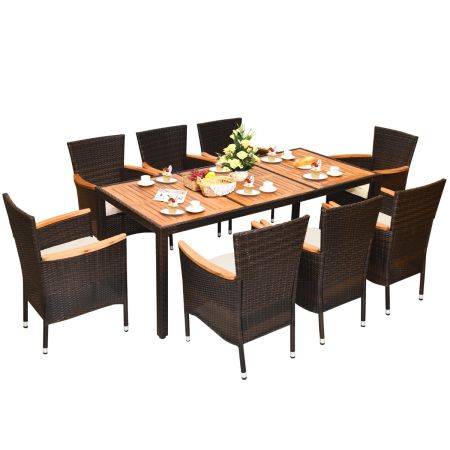 set da pranzo per patio da 9 pezzi con piano in legno di acacia