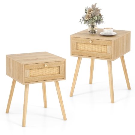 Set 2 comodini con 1 cassetto in legno naturale e fibra naturale Tika | Leroy Merlin