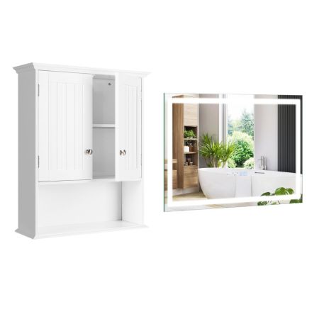 Mobile sospeso da bagno a parete e specchio da bagno a led, Mobile in legno per cucina camera e specchio rettangolare montato