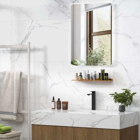 Specchio LED da bagno 70x50cm con luminosità regolabile e 3 colori funzioni di autosbrinante, Specchio da trucco