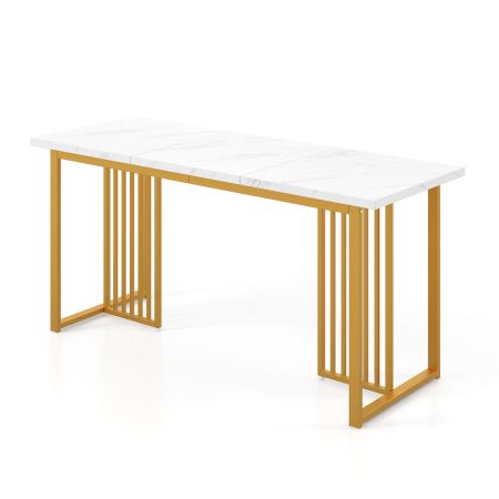 tavolo da pranzo moderno con piano in marmo e gambe in metallo