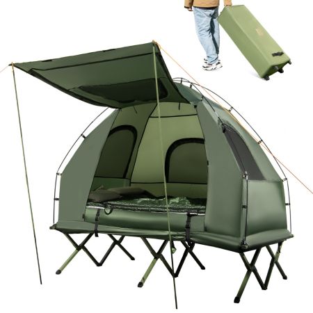 Tenda da campeggio a 2 posti con letto a brandina materasso ad aria cuscino, Letto da campeggio pieghevole 194x145x187cm