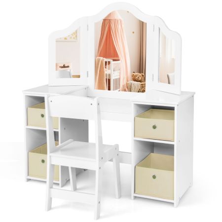 set da toeletta per bambini con specchio a tripla piegatura e sedia