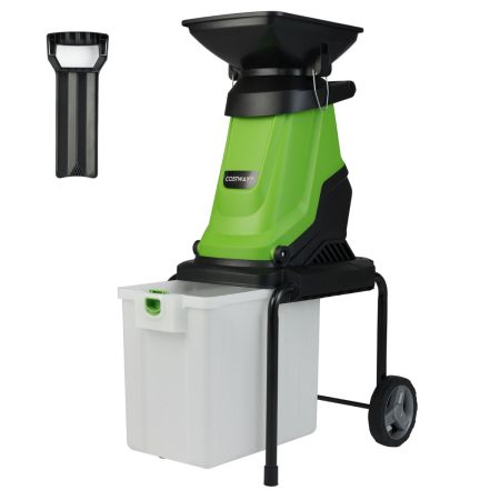 Trituratore legno elettrico tramoggia di alimentazione filo 10mt ruote per pulizia giardino e riduzione rifiuti
