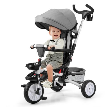 passeggino triciclo 6 in 1 con tettuccio regolabile e rimovibile