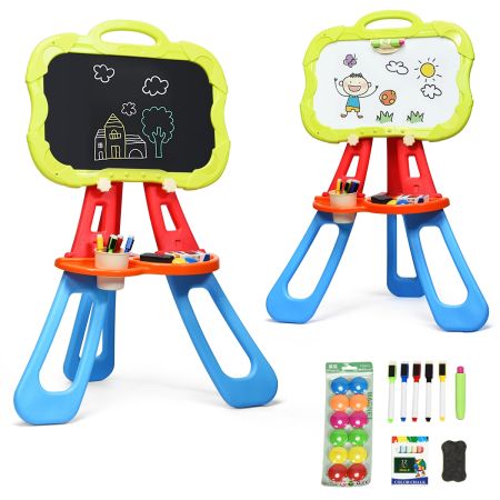 Lavagna con treppiede per bambini, Lavagna artistica con supporto triangolare e accessori, Blu