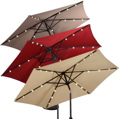 Kingsleeve Ombrellone Da Giardino Decentrato Con LED 300 Cm – Rosso, Con Manovella, Inclinabile, Copertura Idrorepellente, 24 Luci Solari